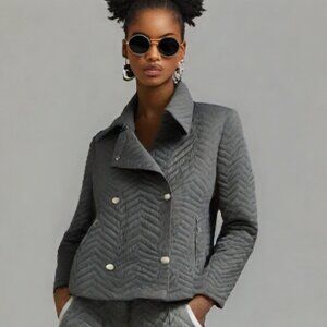 See By Chloe Black Chevron Quilted Double Breasted Jacket Size 2